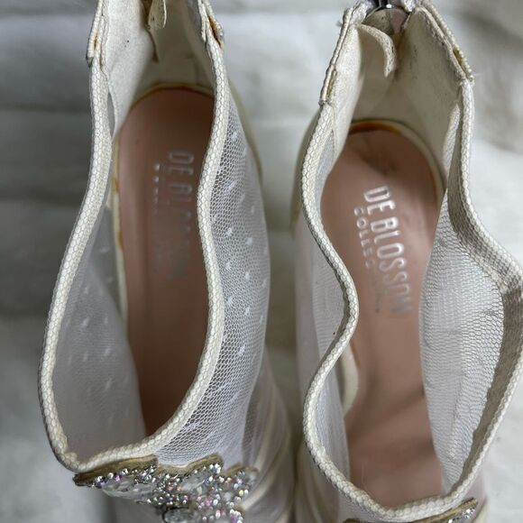 De Blossom collection beige iridescent textile & mesh ankle platform heels SZ10 - Picture 10 of 11